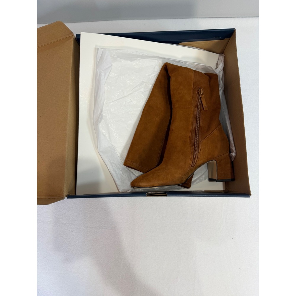 Cole Haan Georgette  Boot Womens 6 Brown Tobacco Suede Block Heel Tall Classic - Picture 3 of 12
